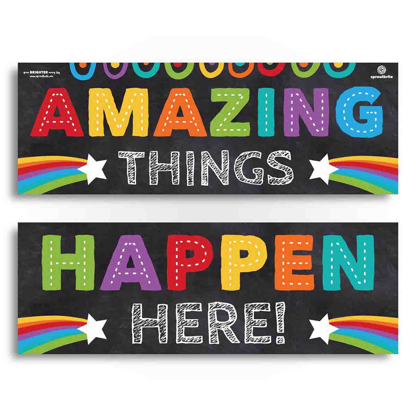 Amazing Things Happen Here Classroom Banner | Sproutbrite